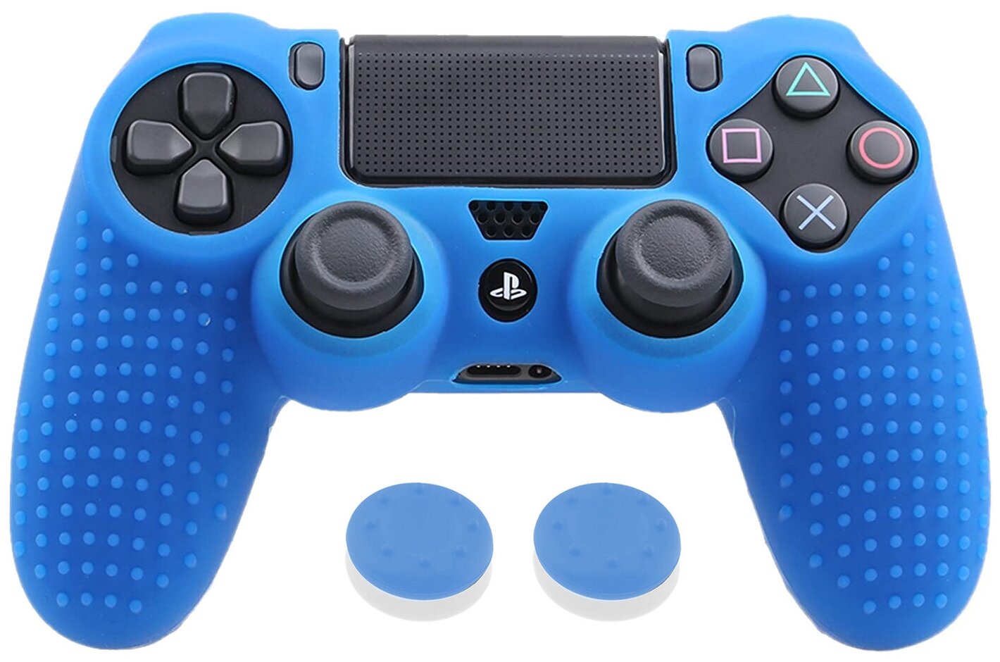 Защитный силиконовый чехол для геймпада Sony PlayStation 4 DualShock (накладка для контроллера SP4 Дуалшок) с рисунком и массажными пупырками синий