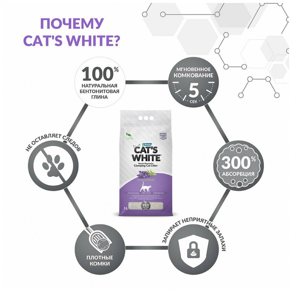 Комкующийся наполнитель Cat's White Lavender с нежным ароматом лаванды для кошачьего туалета (10л) - фотография № 3