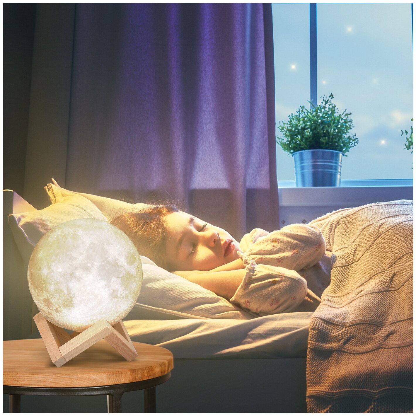 Светильник-ночник 3D шар Луна , на деревянной подставке с пультом управления, 15 см - фотография № 8