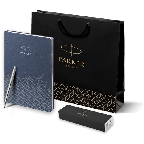 Подарочный набор: Шариковая ручка Parker Jotter Essential, St. Steel СT и Ежедневник недатированный, синий