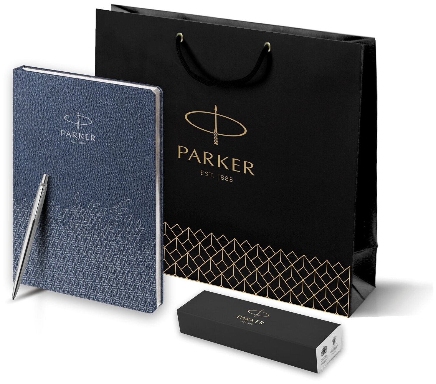 Подарочный набор: Шариковая ручка Parker Jotter Essential, St. Steel СT и ежедневник синий недатированный