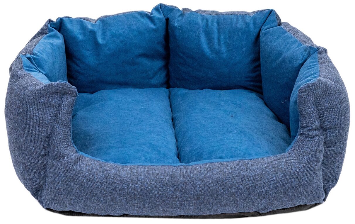 Лежак для животных 60 х 50 х 27см, для собак и кошек PetTails Мечта с подушкой (рогожка,вельвет,с/пух), синий