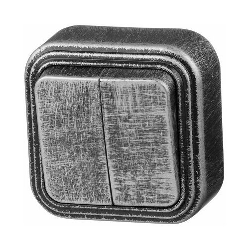 Выключатель 2 клав. (открытый, до 6А) серебро, Стандарт, Юпитер (VA 56-232 ЧС) (JP7431-02) (юпитер)