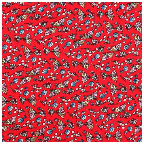 Лоскут Страна Карнавалия, мелкий цветочек на красном хлопке, 50х50 см