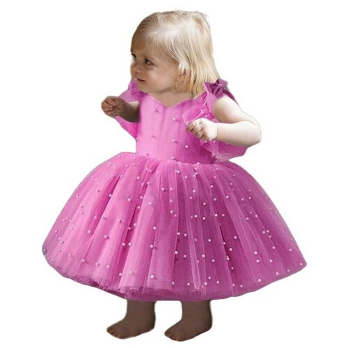 Платье нарядное, однотонное, размер 120, розовый
