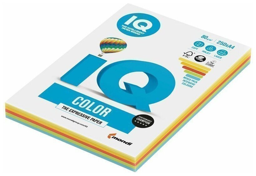 Бумага IQ "Color Intensive Mixed Packs" А4, 80г/м2, 250л. (5 цветов)