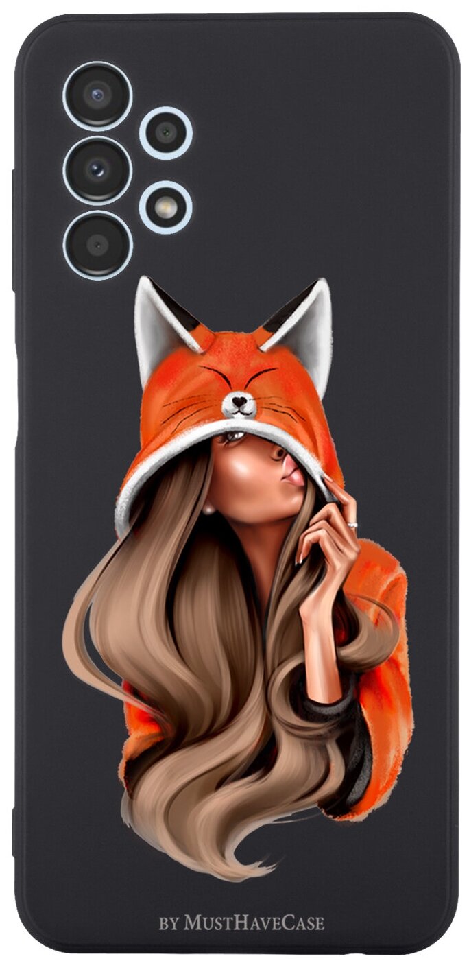 Черный силиконовый чехол MustHaveCase для Samsung Galaxy A13 4G Foxy Girl/ Лисичка для Самсунг Галакси А13 4G