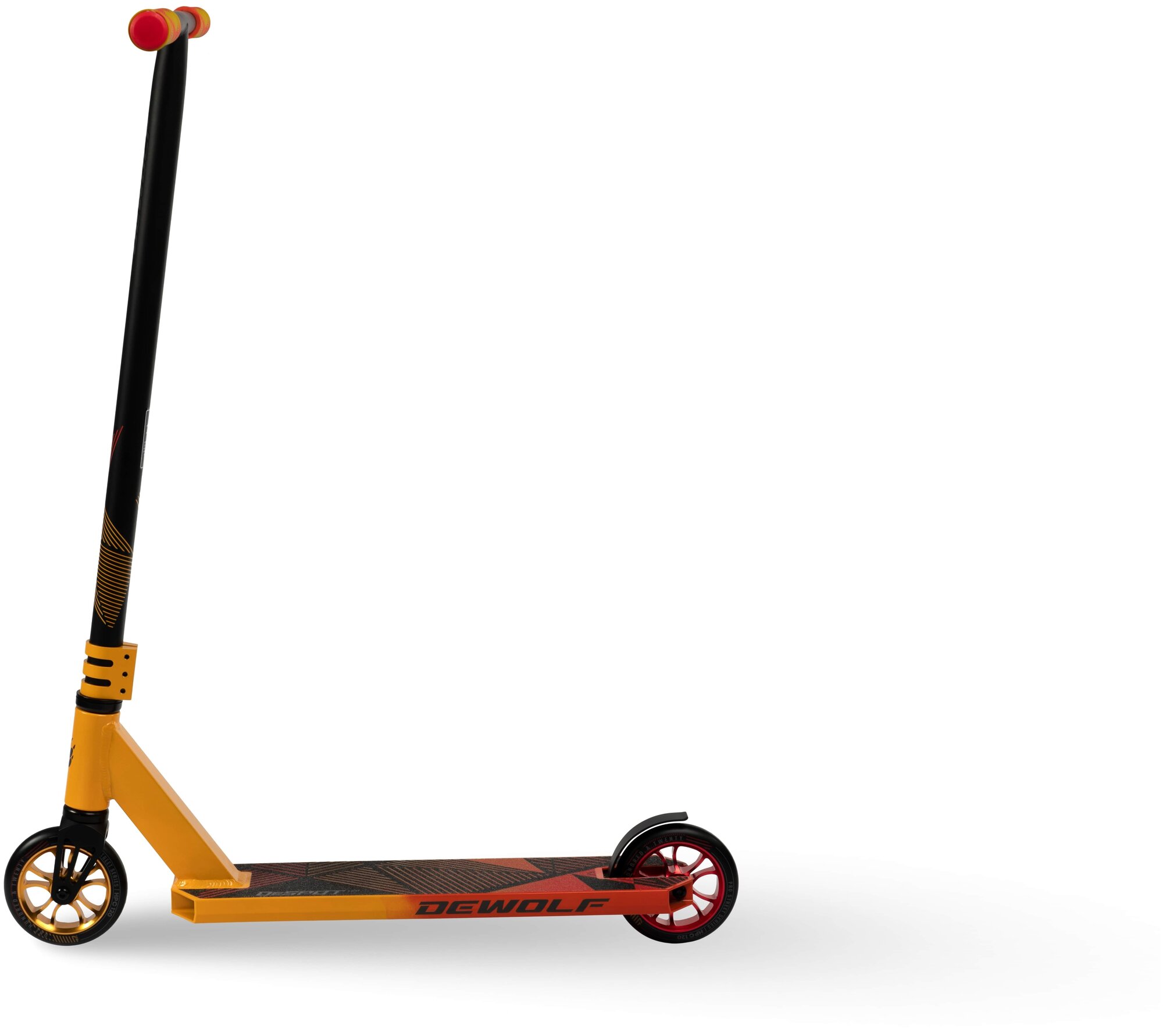 Самокат трюковой двухколесный городской DEWOLF DESPOT 120, для детей, подростков и взрослых, вращение руля 360, усиленный руль и дека, цвет оранжевый