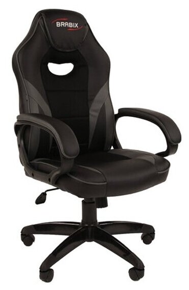 Кресло геймерское Brabix "Accent GM-161", ткань TW/экокожа, черное/серое, 532576, 7083504