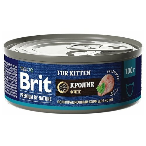 Brit Premium by Nature Корм консервированный с мясом кролика для котят, 100гр, 24 штуки