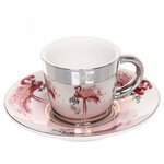Кофейная пара (зеркальная кружка 90мл+блюдце) анаморфный дизайн «Фламинго» - изображение