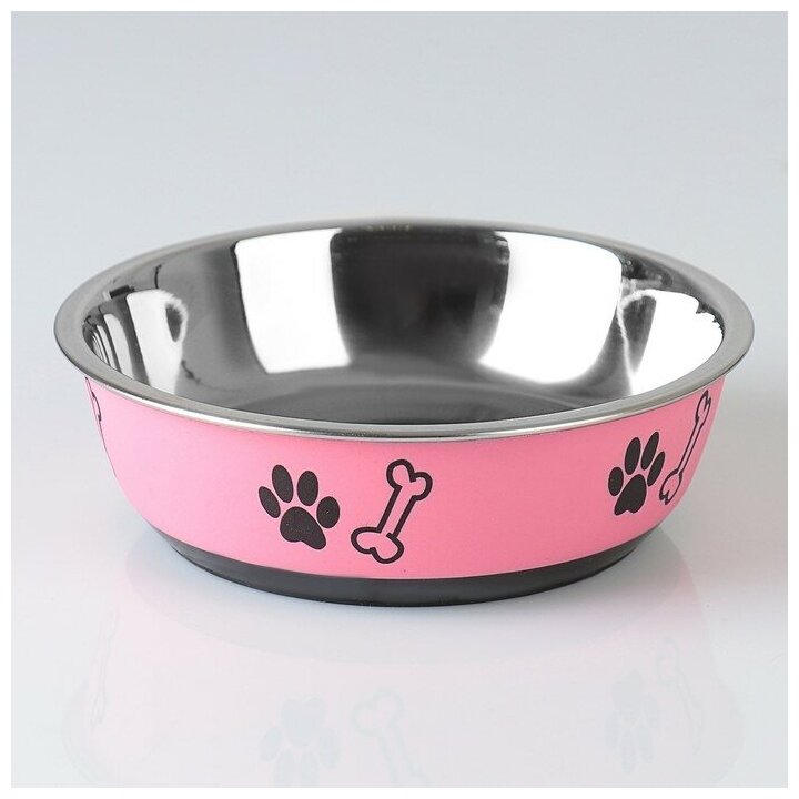 Миска для собак Пижон округлая с нескользящим основанием с принтом розовая 450 мл