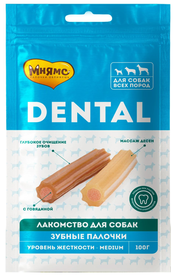 Мнямс Dental лакомство для собак "Зубные палочки" с говядиной - 100 г