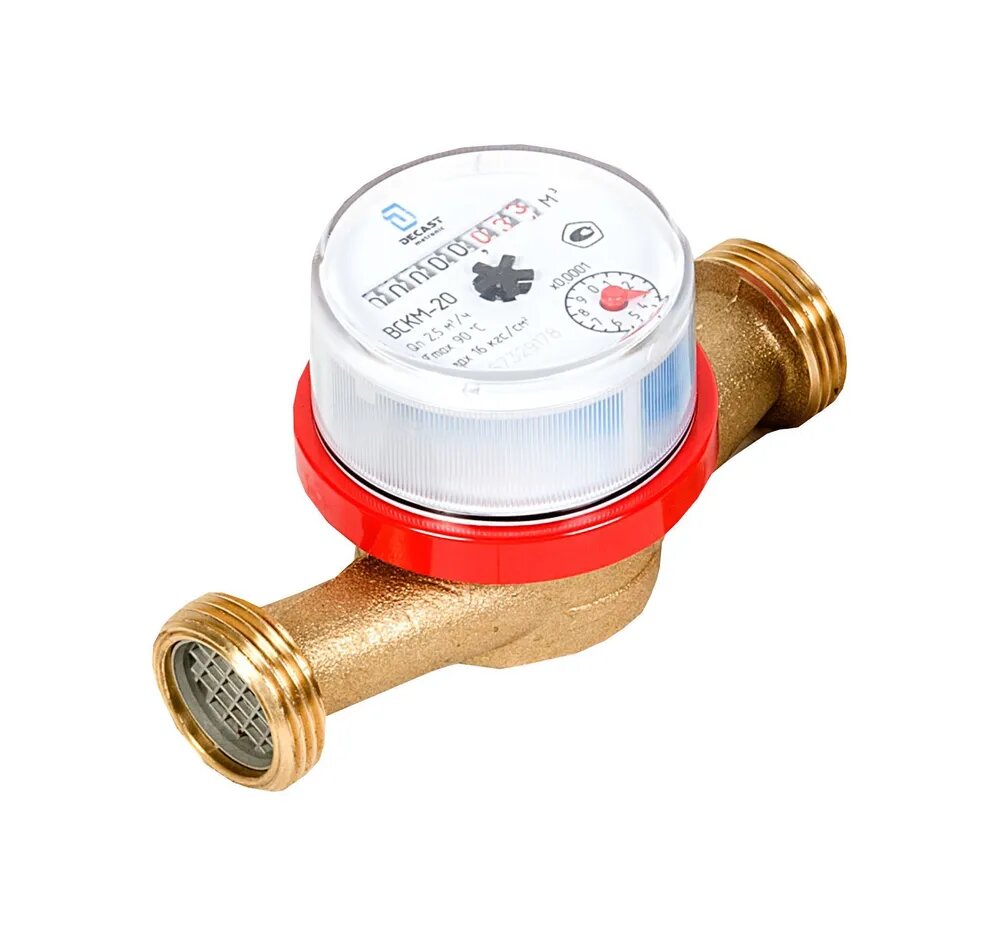 Счетчик воды Декаст, ВСКМ-90-20 Ду20, латунный, 130мм, резьба — фото 1