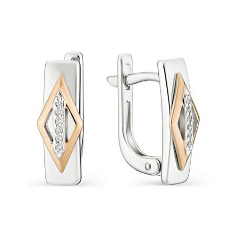 Серебряные серьги Diamant online с золотой накладкой и бриллиантом 02-1107/000Б-00, Золото 585° и серебро 925