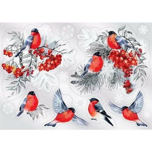 Оформительские наклейки Праздник Снегири и рябина 33х47 см 414₽