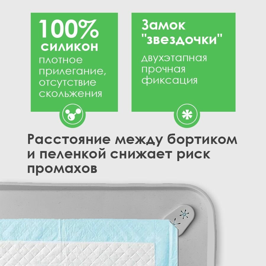 Лоток для собак Conflate ZOO под пеленку, туалет для собак и щенков мелких, средних, крупных пород, коврик 62*42 серый — фото 1