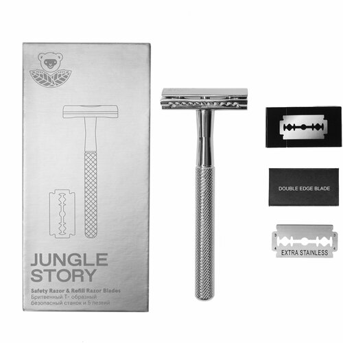 Safety Razor Refill Razor Blades Jungle Story хромированный бритвенный Т-образный безопасный станок и 5 лезвий 1 шт 3500₽