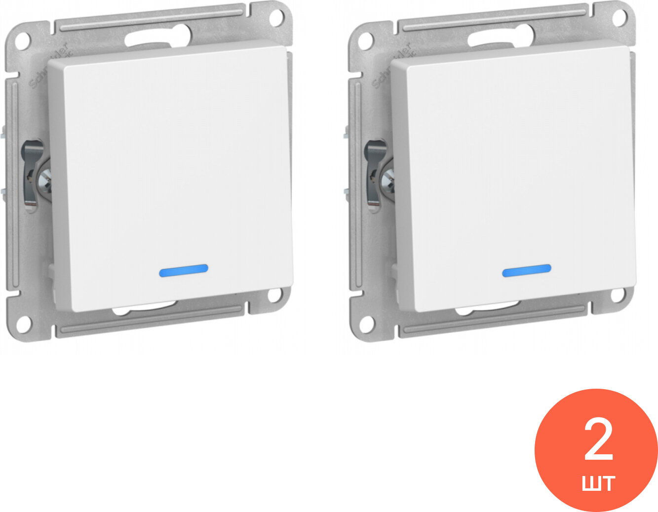 Выключатель Systeme Electric / Систем Электрик AtlasDesign механизм с подсветкой схема 1а, 10АX лотос 71х40мм одноклавишный, ATN001313 / переключатель (комплект из 2 шт)