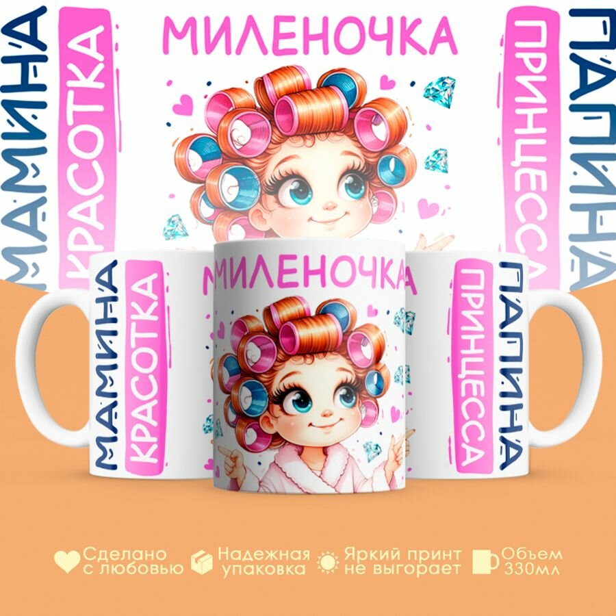 Кружка, "Миленочка, мамина красотка, папина принцесса", на 8 марта, день рождения, в подарок для девочки, дочки 330 мл