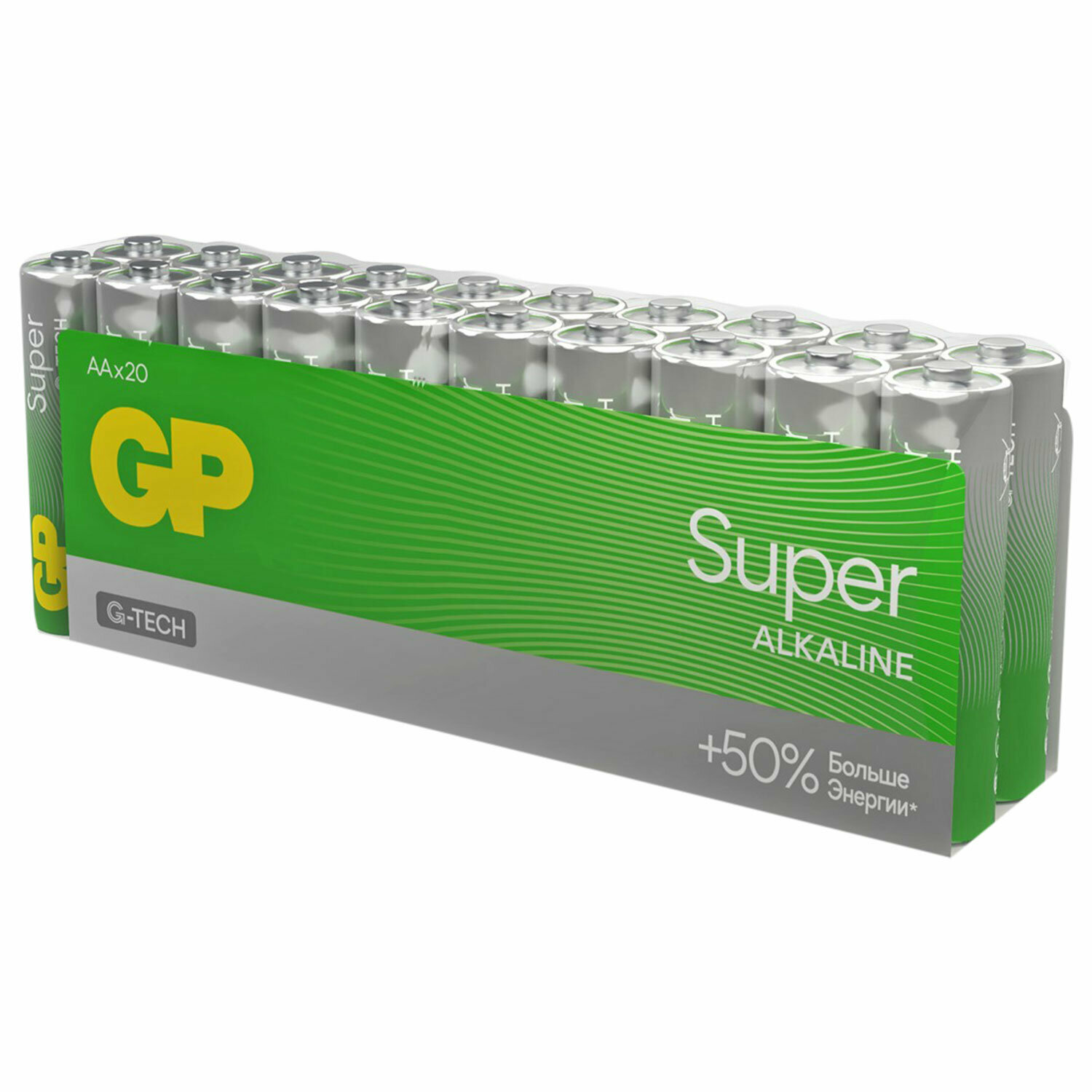 Батарейки комплект 20 шт, GP Super G-Tech, AA (LR6,15А), алкалиновые, пальчиковые, 15A-2CRVS20, GP 15A-2CRVS20