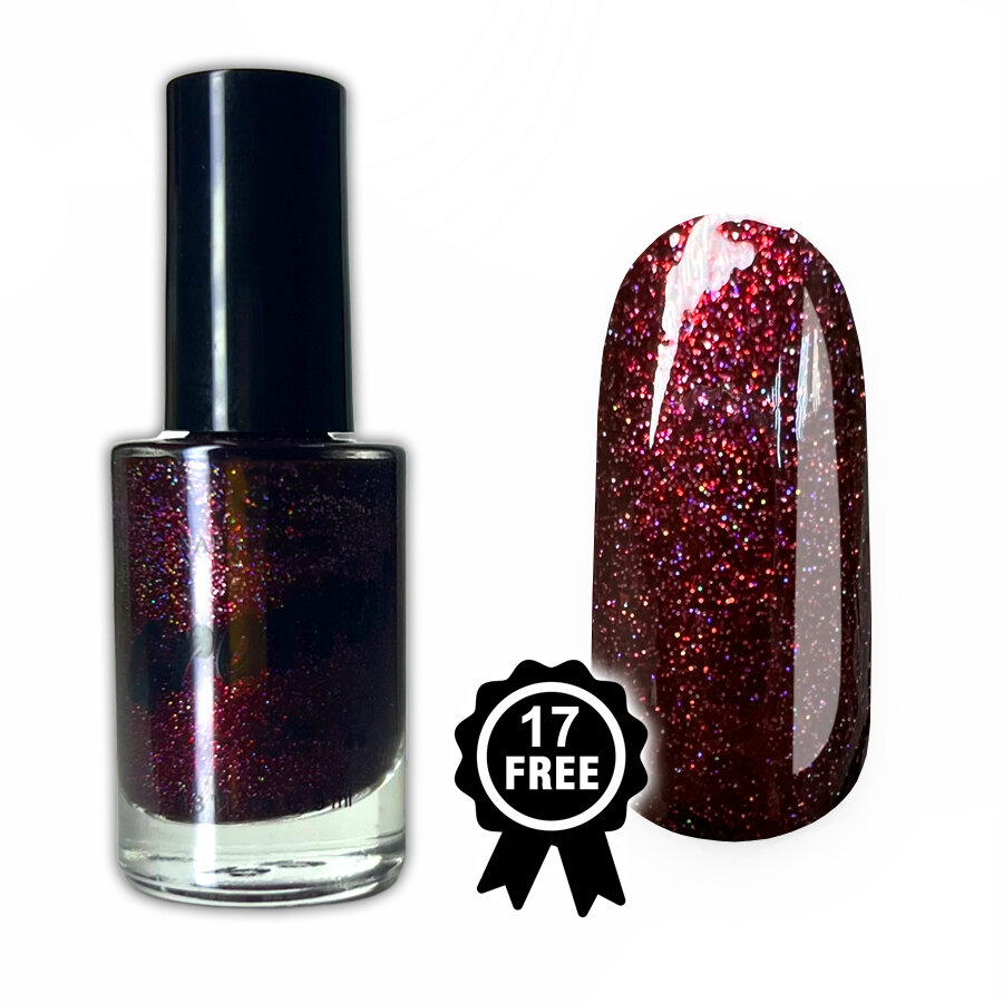 Grattol Color Nail Polish Space fantasy - Лак для ногтей, Бордовый с шиммером, сушка без лампы, 17FREE, Халяль, 9 мл