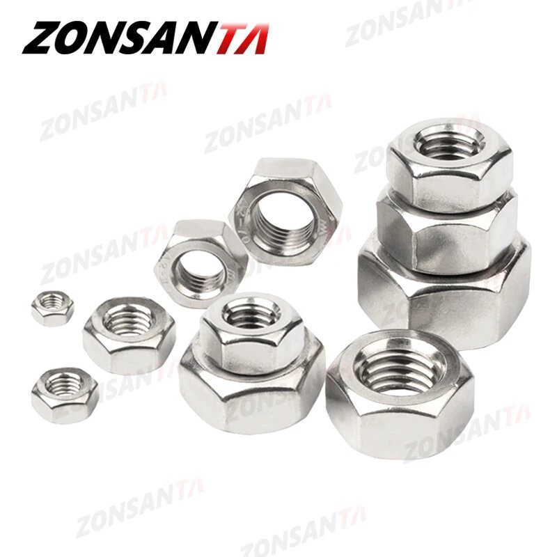ZONSANTA Гайки из нержавеющей стали 304 DIN934 M1-M20 M8 x 10Pieces
