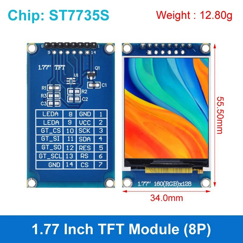 TZT TFT-дисплей 0,96/1,3/1,44/1,8/2,4/2,8/3,5 дюйма ILI9341 для Arduino, 1.77TFT