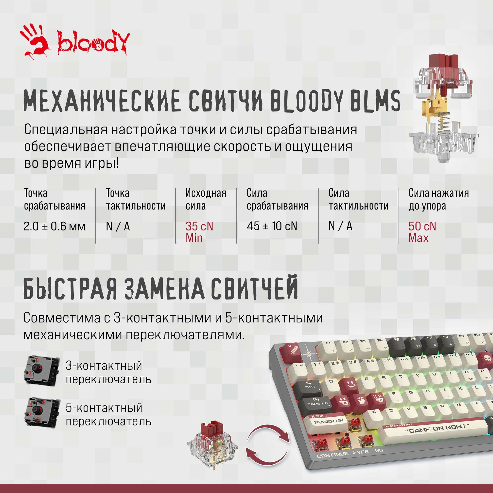 Клавиатура механическая A4Tech Bloody WS98 Pixels Red темно-серый, интерфейс USB, игровые клавиши, подсветка LED (WS98) — фото 1
