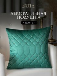 ESTIA Подушка декоративная "Норина" с бисерной вышивкой, 45x45, изумрудная, в подарок