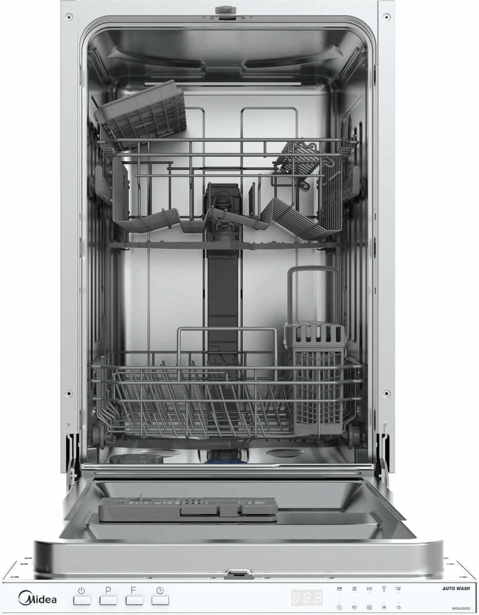 Встраиваемая посудомоечная машина Midea MID45S050, узкая, ширина 44.8см, полновстраиваемая, загрузка 9 комплектов