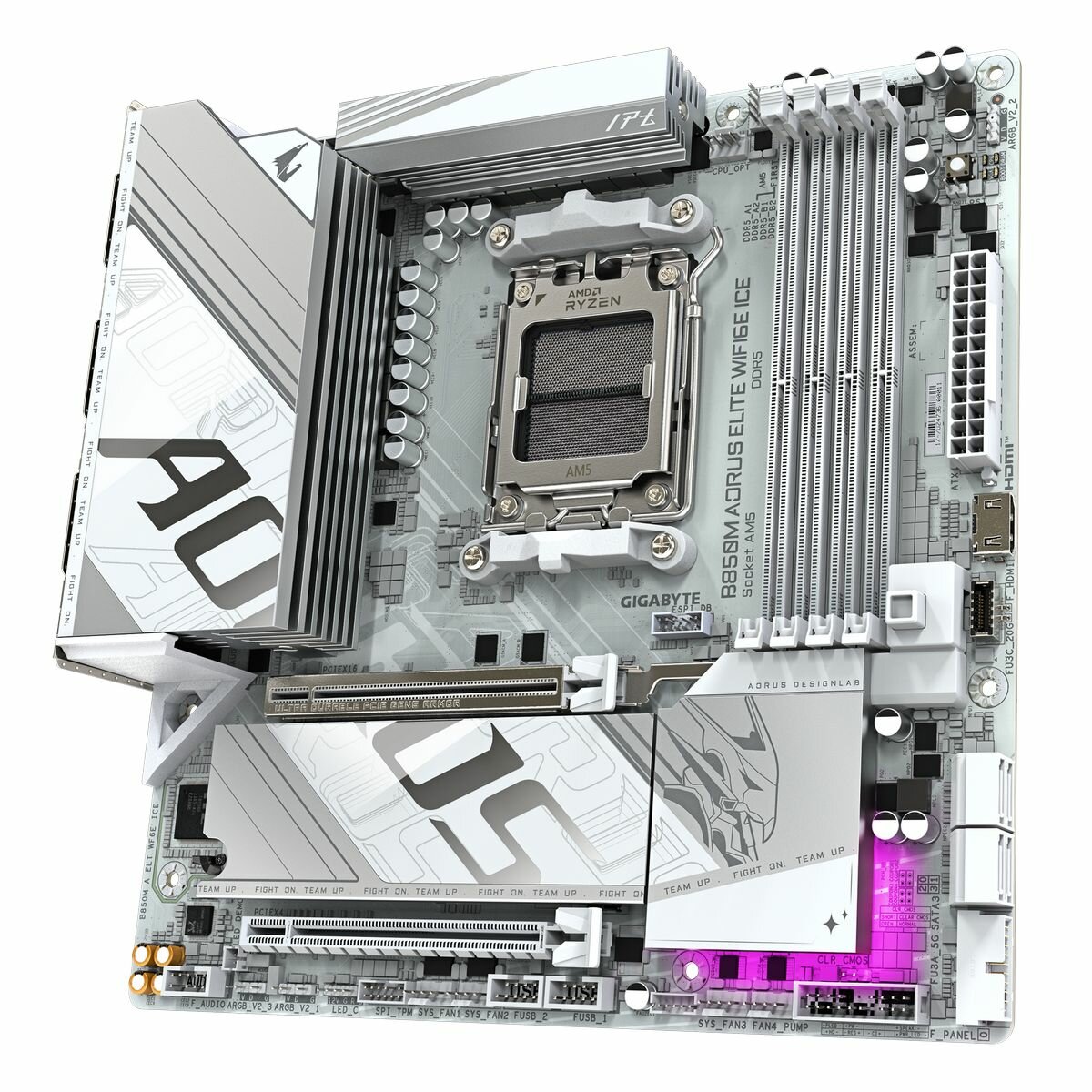 Материнская плата Gigabyte B850M AORUS ELITE WIFI6E ICE, AM5, AMD B850, Micro-ATX, RTL (B850M AORUS ELITE WIFI6E ICE) — фото 1