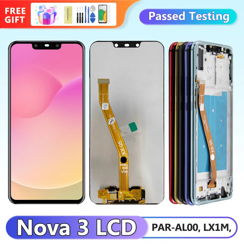 100% протестированный экран дисплея Nova 3, для Huawei nova 3 Nova3 PAR-LX1, замена дигитайзера сенсорного экрана с рамкой, With Purple Frame — фото 1