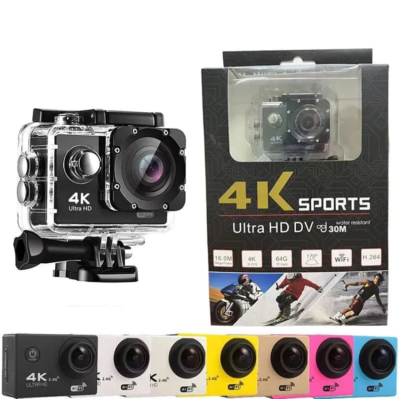 Экшн камера 4K, защита IPX7, 170 градусов, водонепроницаемая, ударопрочная