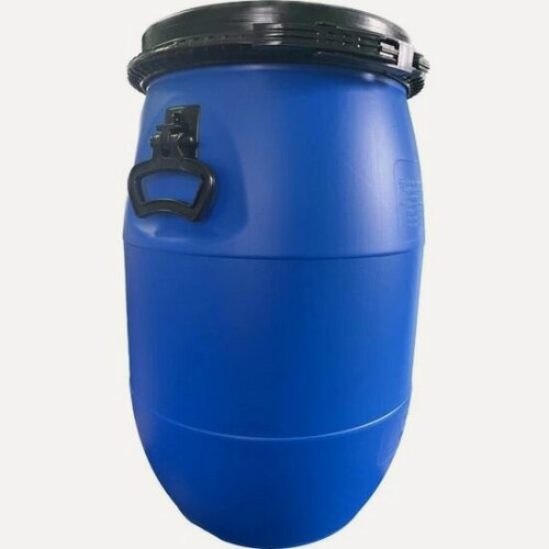 Изображение товара Бочка Полоцкпласт п/э 65л. круглая, с усиленной ручкой, с чёрной крышкой, с пластиковым обручем цв. синий