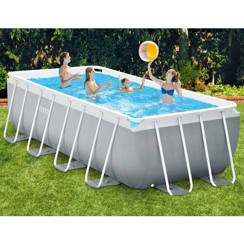 Каркасный бассейн Intex Rectangular Prism Frame Pool, 488х244х107 см + фильтр-насос + аксессуары, 26792 голубой, серый