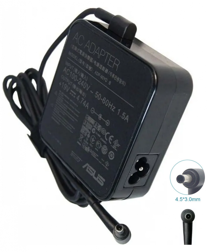 Зарядное устройство для ноутбука Asus, UX51VZ-CN035H, 19V - 4.74A, (Штекер: 4.5x3.0мм с иглой) 90 Вт Квадратный