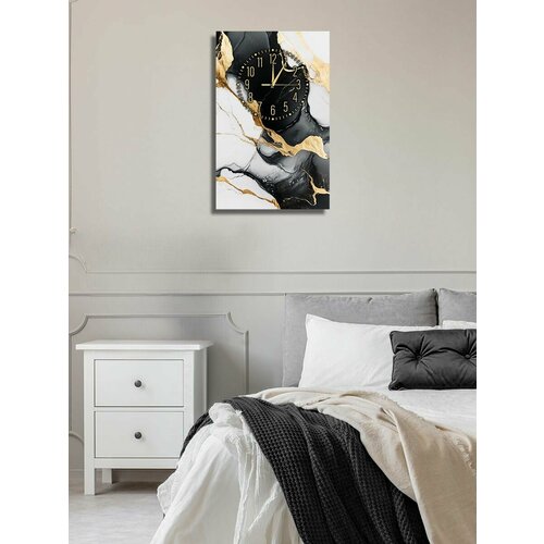 Картина - часы настенные на холсте LOFTime Абстракция мрамор чер зол Ч-669-3555