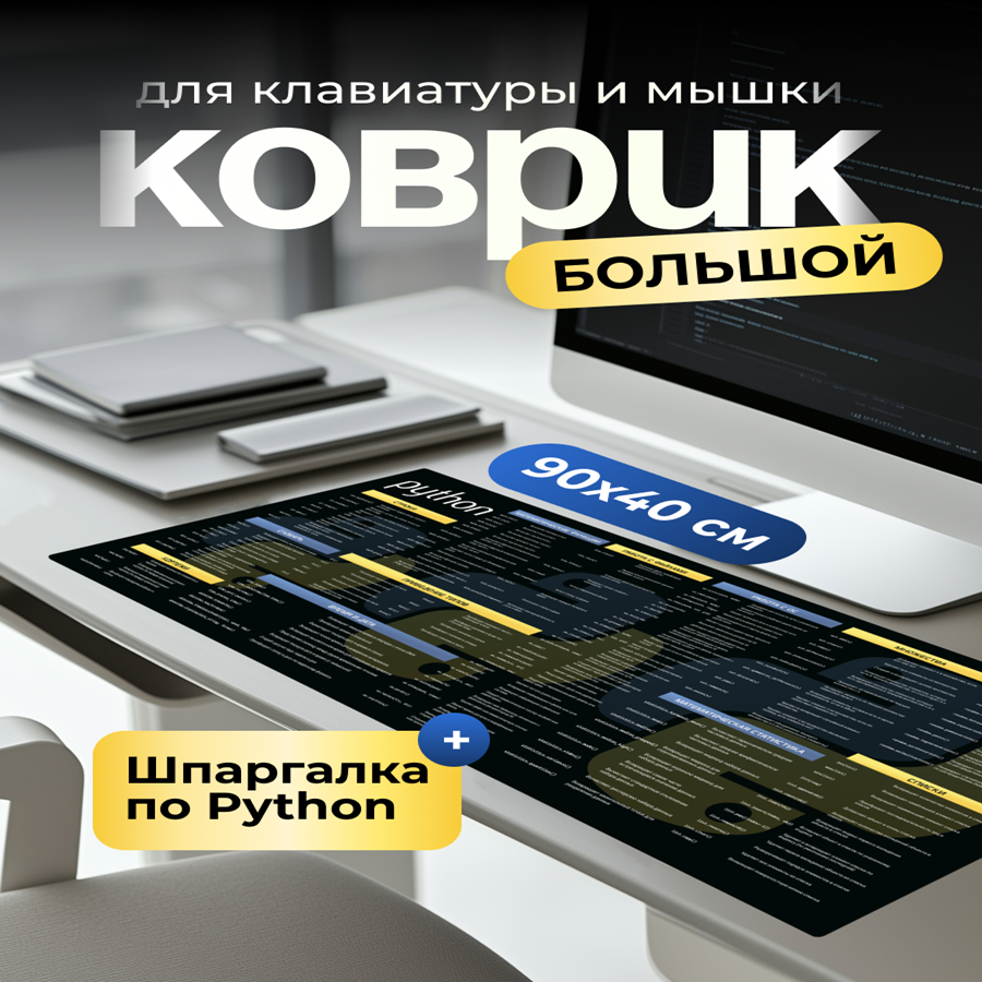 Коврик для мыши "Python", прошитые края, игровой, черный, 90 см х 40 см