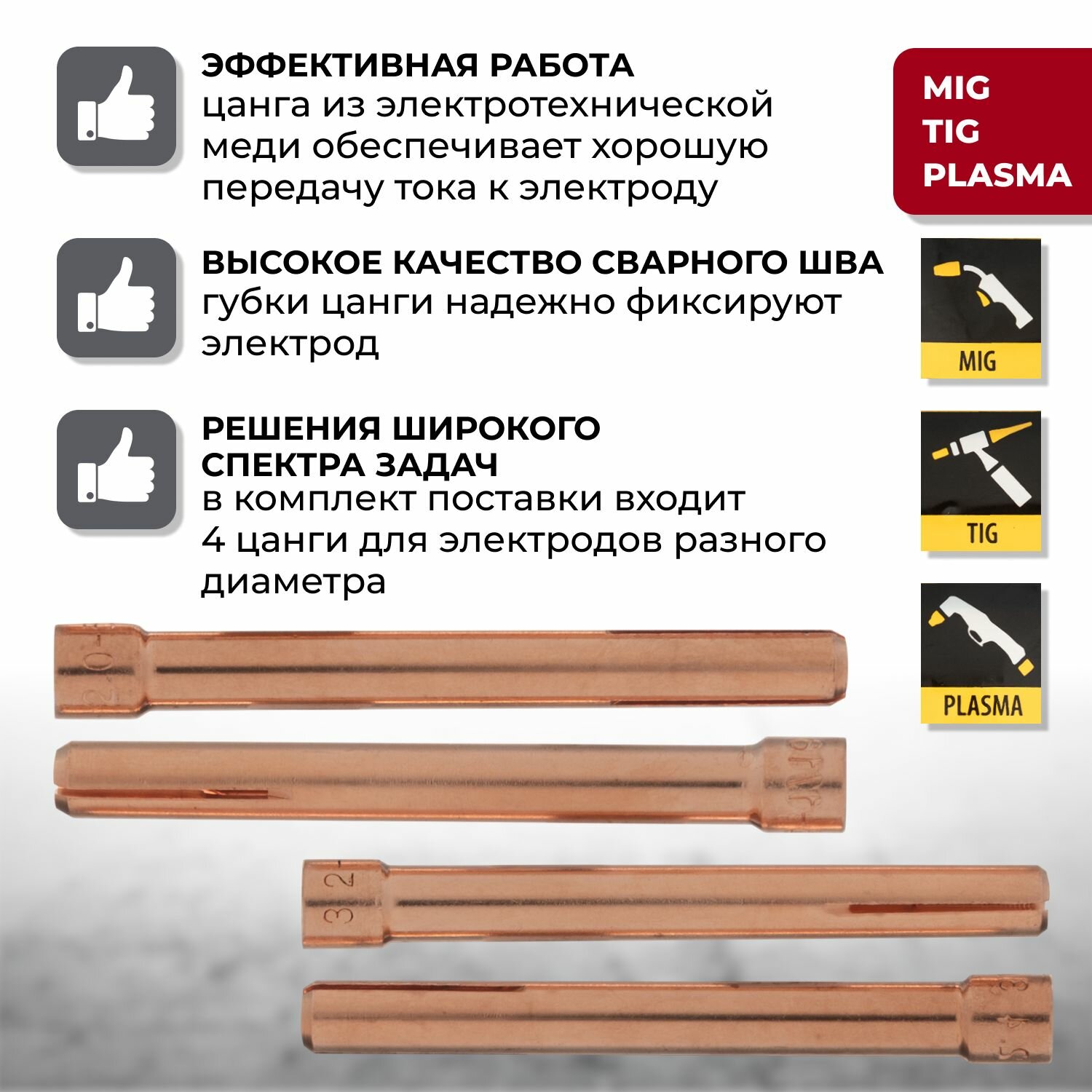 Цанга для электрода набор 1,6мм, 2,0мм, 2,4мм, 3,2 мм Denzel — фото 1