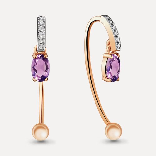 Изображение товара Серьги, серебро, 925 проба, золочение, аметист, фианит