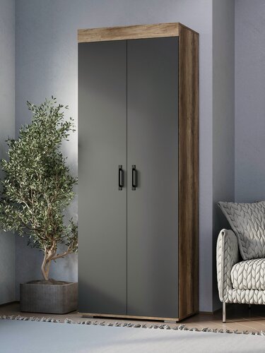 Изображение товара Распашной шкаф для одежды и хранения вещей Пегас с полками, со штангой, 80.2х51х217.6 см, Дуб Каньон / Графит