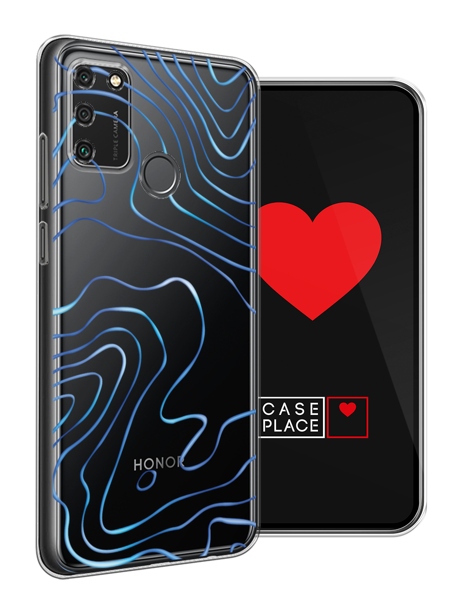 Чехол на Honor 9A / Хонор 9А с принтом Blue lines, прозрачный — фото 1