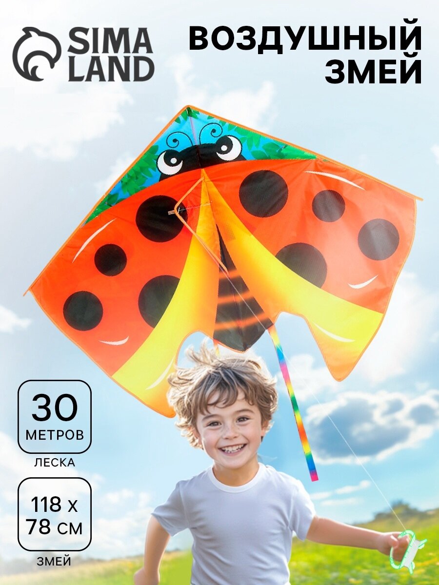 Воздушный змей "Божья коровка" леска 30 м 118 см Сима-ленд