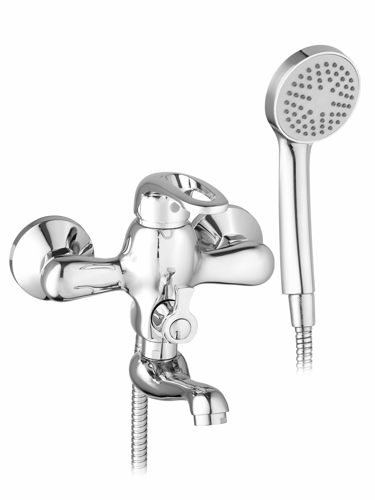 Cмеситель для ванны с душем , с коротким изливом и душевым набором, цвет хромированный глянец