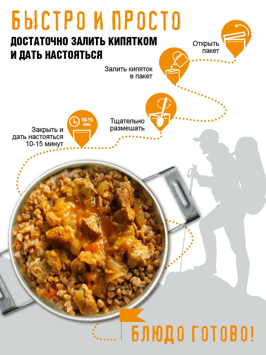 Картинки Каша гречневая Здоровая еда с мясом без варки быстрого приготовления сублимированная для похода, 70 г