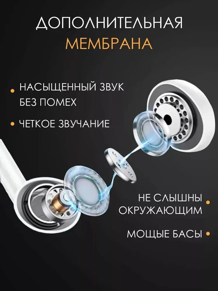 Наушники Apple Iphone 5-14 Pro/ Pro Max "GQbox", для iPhone, влагозащита, белый, Lightning — фото 1