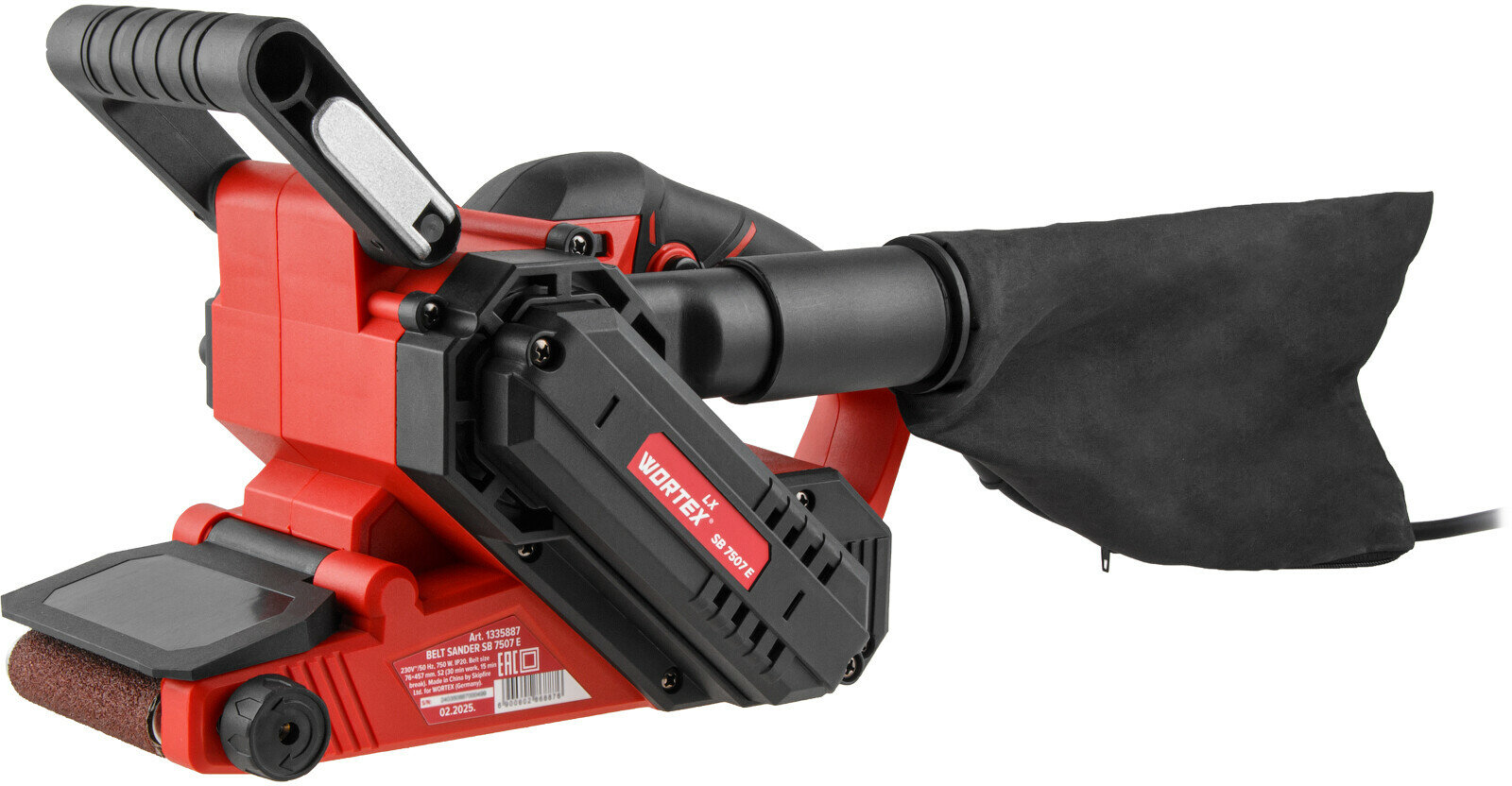 Ленточная шлифмашина WORTEX LX SB 7507 E с пылесборником откидной носик