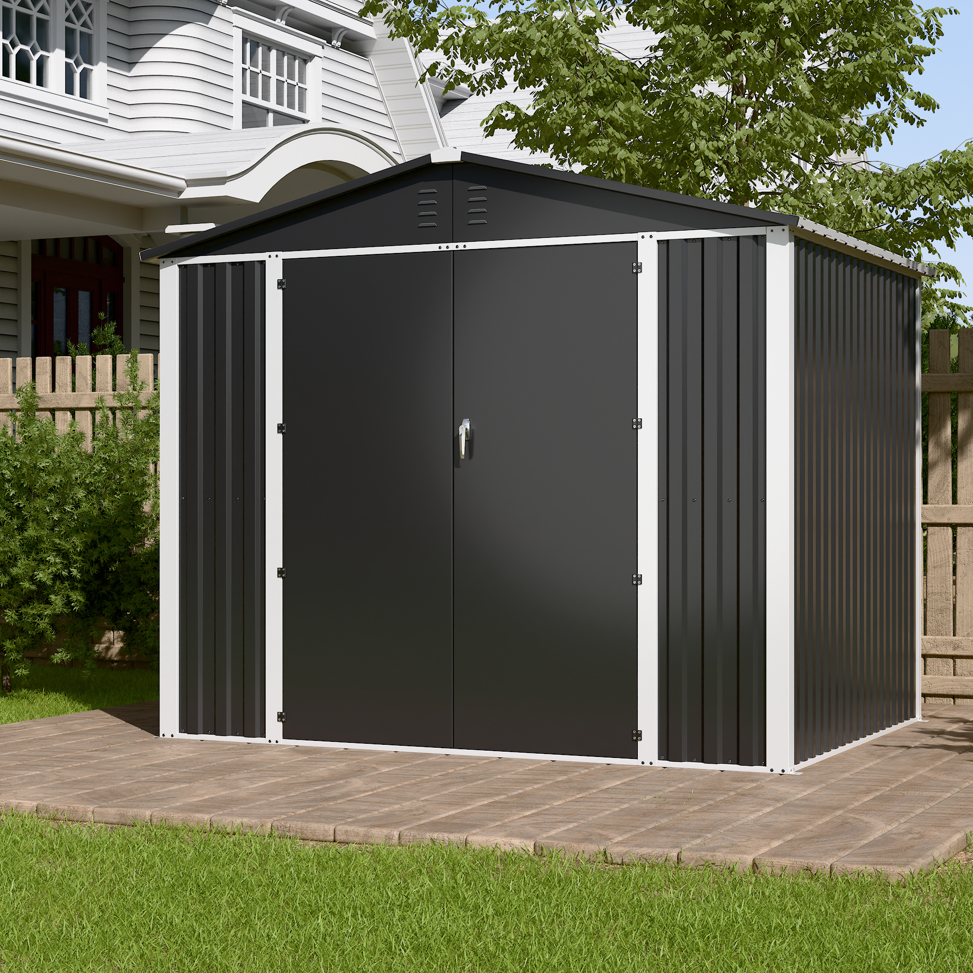 Хозблок Сарай, металлический, темно-серый цвет, 200см x 240 см x 180 см