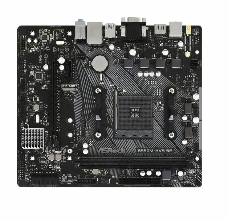 Материнская плата ASROCK B550M-HVS SE (B550M-HVS SE) - AM4, AMD PRO565, DDR4-3200 МГц, 1xPCI-Ex16, 1xM.2, Micro-ATX